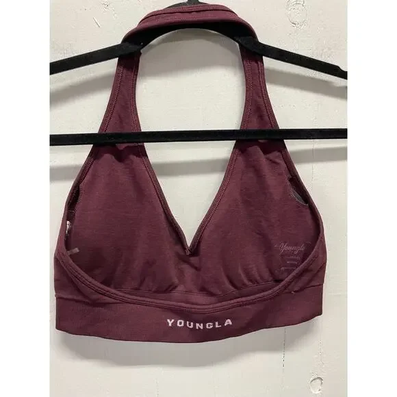 Young LA Women's Padded Halter Sports Bra Medium Maroon Color Activewear - Picture 3 of 6